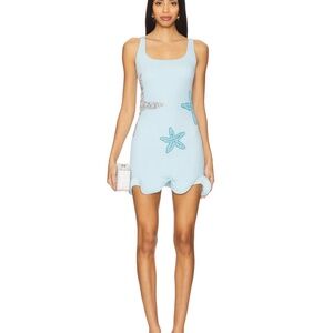 Starfish Embellished Light Blue Mini Dress